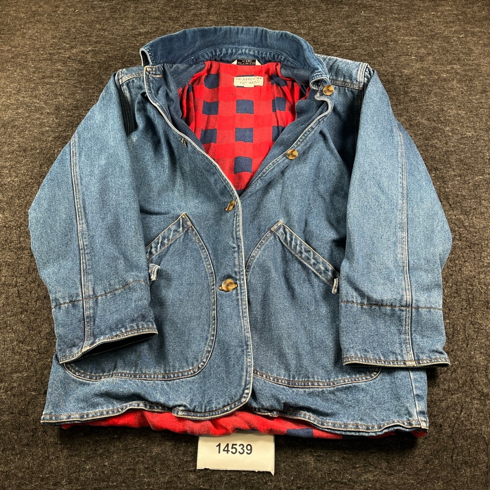 Brandon Thomas Denim Jacket Women Medium Blue Excellent Plaid Lined Barn Coat